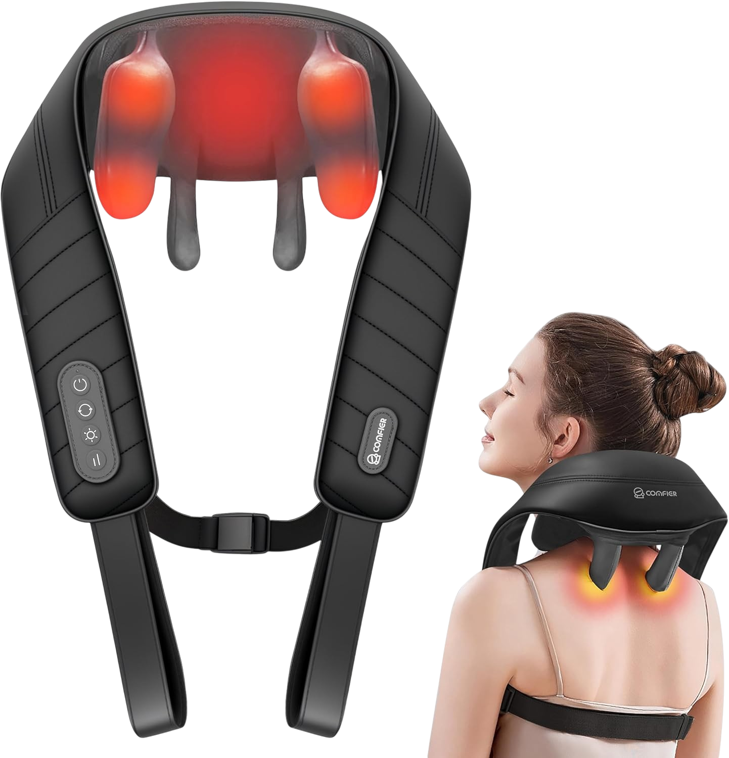 Comfier hands-free shiatsu neck shoulder massager with heat FSA eligible